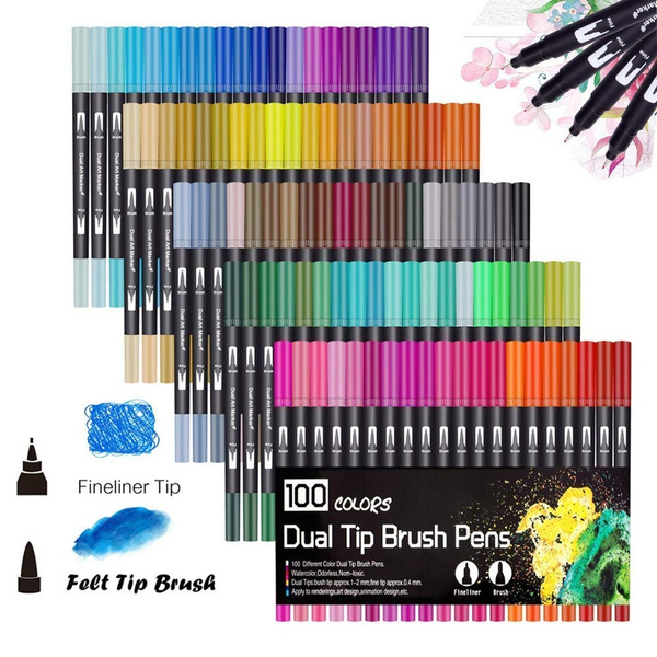 100 Colors Dual Tip Brush Pens Non-Toxic Odorless Markers Set Fineliner Tip  0.4 with Fine Liners Tip and Brush Tip for Coloring Books, Drawing,  Painting,Calligraphy Bullet Journal