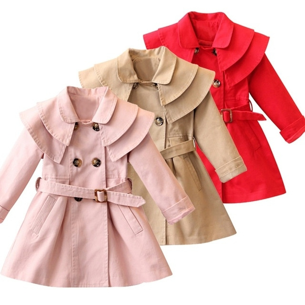 Girls Toddlers Wind Hooded Jacket Trench Coat Fall Winter Outwear Ruffle Clothes