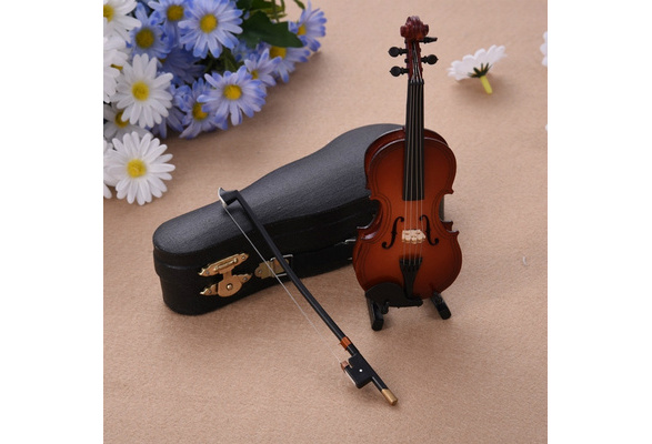 Mini Violin Miniature Musical Instrument Wooden Model with Support and Case .*