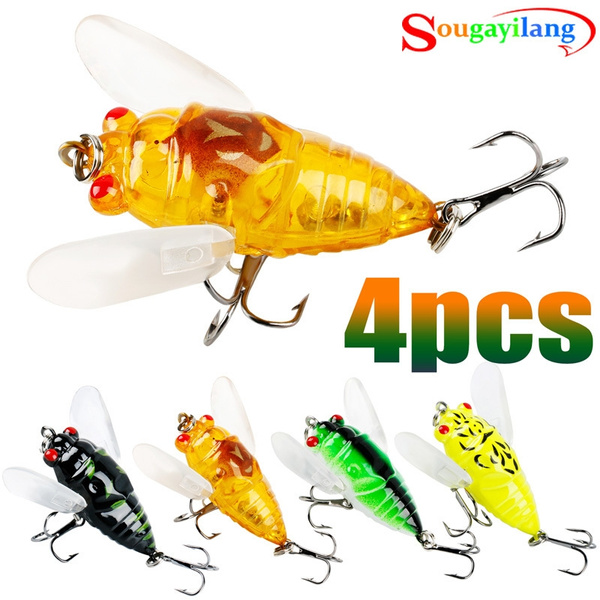 4PCS Fishing Lures Insect Cicada with Treble Hooks Swimbaits Fishing Tackle  Topwater Lure Snakehead Freshwater Bait Bass