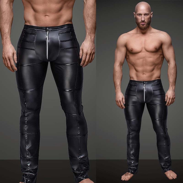 Sexy Gothic Tight Pants Men Faux PU Night Party Trousers Adult