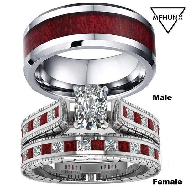 Couple Rings Size 512 His and Hers Outdoor Wedding Rings Set Red Ruby