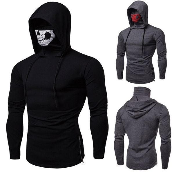 2018 Stretch Fitness Men Ninja Wear Cap Long Sleeve T-shirt Mission Call  Ghost Skeleton Mask Us Size M-3XL
