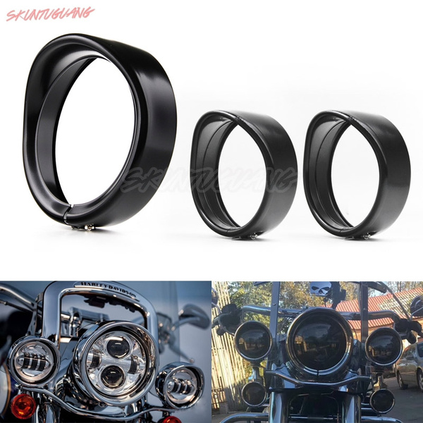 Harley Accessory Trim Harley Trim Rings Chrome Headlight & Fog Light Trim Rings For Harley Touring & Softail - 7 Headlight & 4.5 Auxiliary Light Covers Chrome Headlight Fog Light Trim Harley