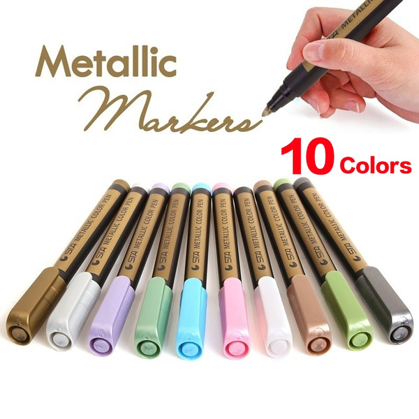10 Colors 2PCS Metallic Markers Paints Pens,Metal Art Permanent  Medium-Tip,Glass Paint Writing,Markers for Painting Rocks,Black  Paper,Photo,Album,Gift Card Making,DIY Craft Kids