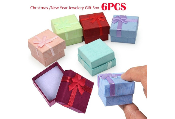 1X Colorful Ring Earring Jewelry Display Xmas Gift Box Bowknot Square CaseULUK 