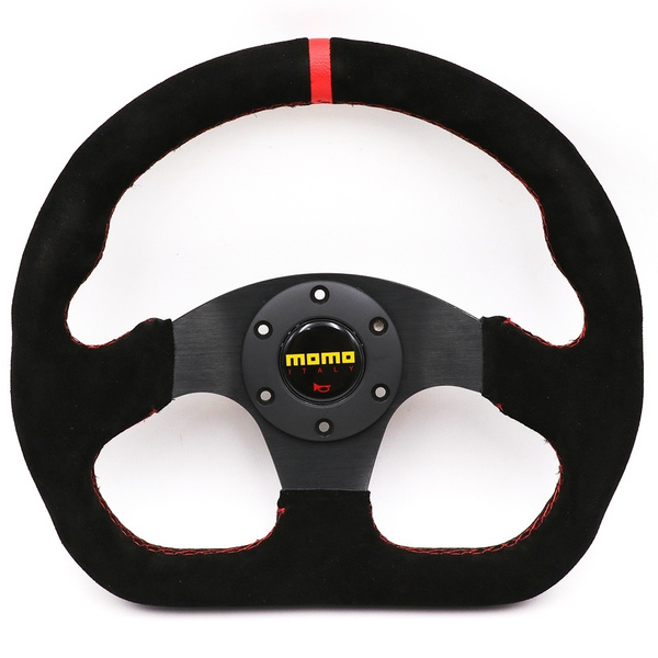 13inch Red Flat Suede Leather Momo Racing Rally Sport Drift Steering Wheel Game Steering Wheel Wish