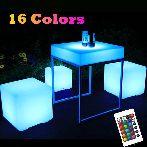 IVER 8 inch IVG-2020 Colored Lights LED Cube Squaru Quartet Decorative Table Lamp Charging Remote Control IP54 Waterproof Outdoor Garden Party Christmas Decorations
