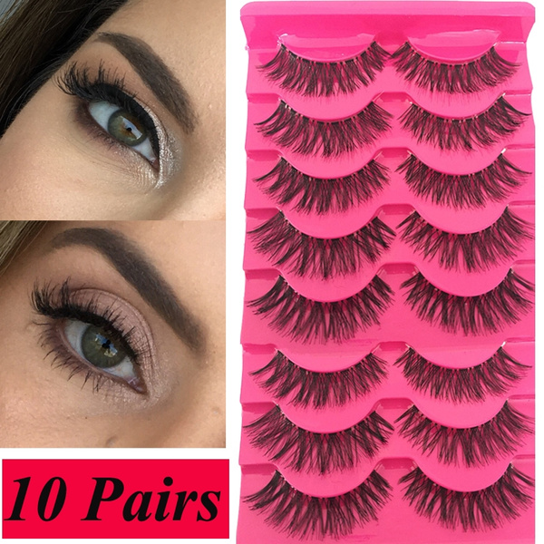 5/10 Pairs Women Soft Natural Long Cross Fake Eye Lashes Handmade Thick ...