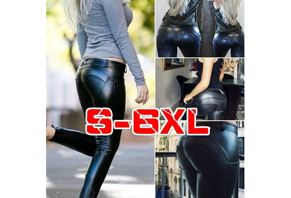 2019 womens Elastic force Hot-Ass PU tight leather pants Yoga pants Hip  pants S-5XL