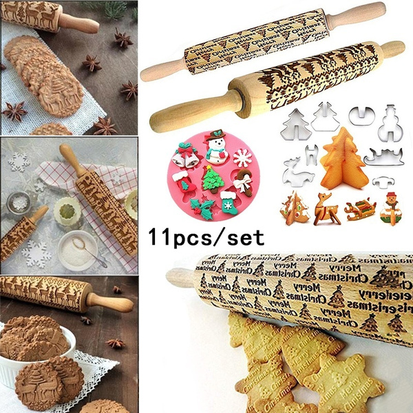 Christmas trees embossed rolling pin