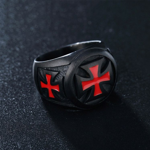 2018 new red cross knight ring 316L stainless steel punk ring retro ...
