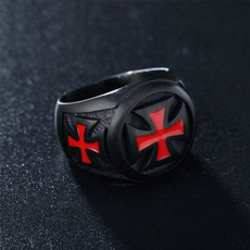 2018 new red cross knight ring 316L stainless steel punk ring retro goth men's ring