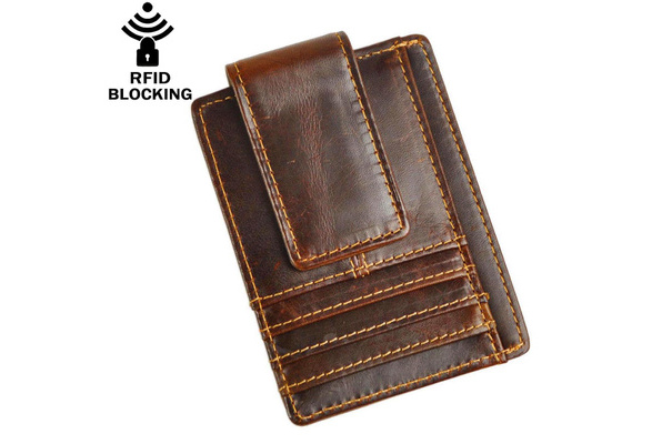 Money Clip Leather RFID Blocking Strong Magnet thin Wallet Carbon Fiber Separable Money Clip D Front Pocket Wallet