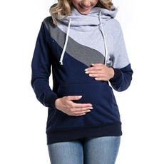hooded, Patchwork, Tops, maternityshirt