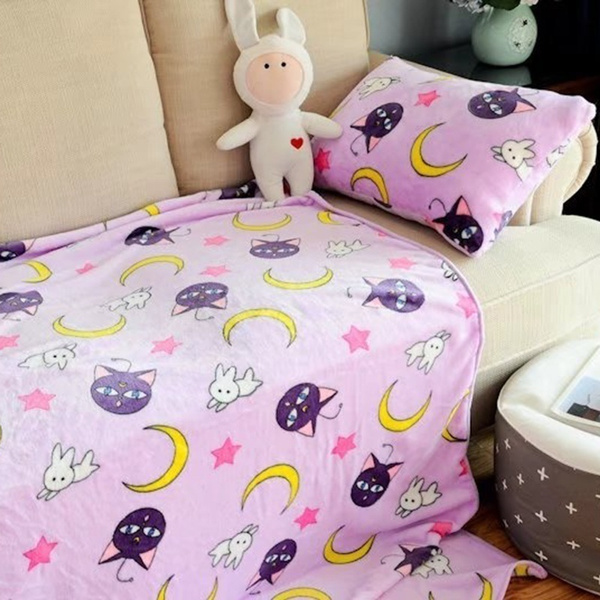 New Anime Sailor Moon Luna Cat Short Plush Bed Sheet Quilt Cover Pillowcase Gift 