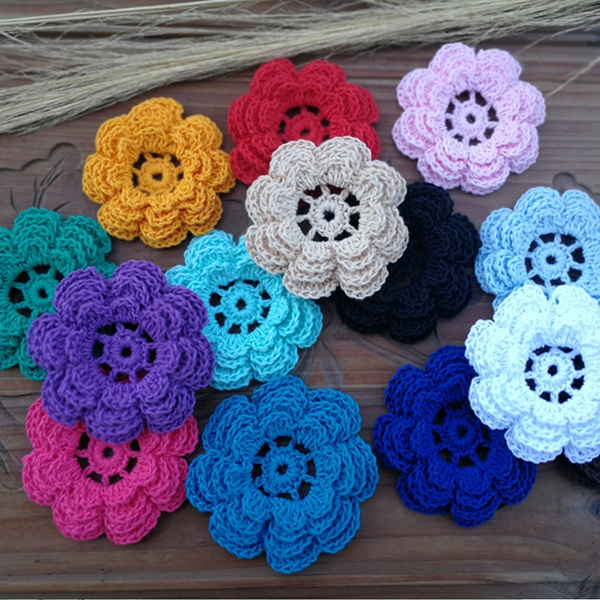 4 Crochet Flowers Appliques