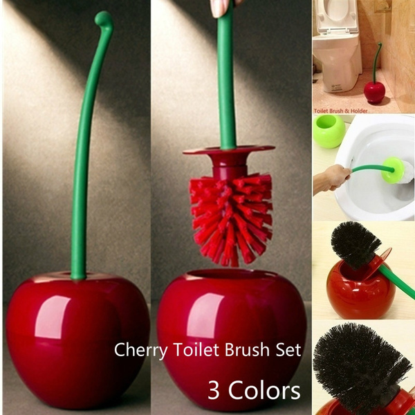 Creative Lovely Cherry Shape Lavatory Brush Toilet Brush & Holder Set Red NICE 