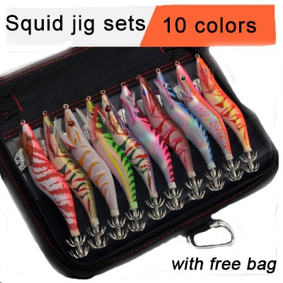 10pcs/Lot Artificial Squid Jig lures Wood Shrimp Fishing Bait 135mm 20g  Octopus Cuttlefish Bait with Lure Bag Sea Fishing