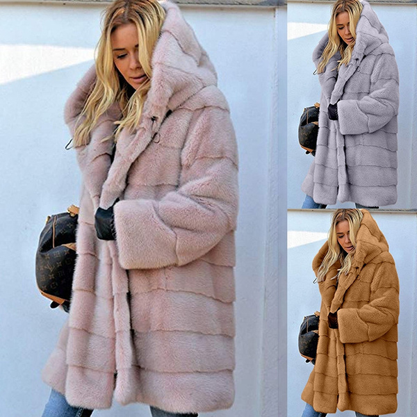 Hooded Long Parka Coat Overcoat Winter, Women S Faux Fur Winter Coats