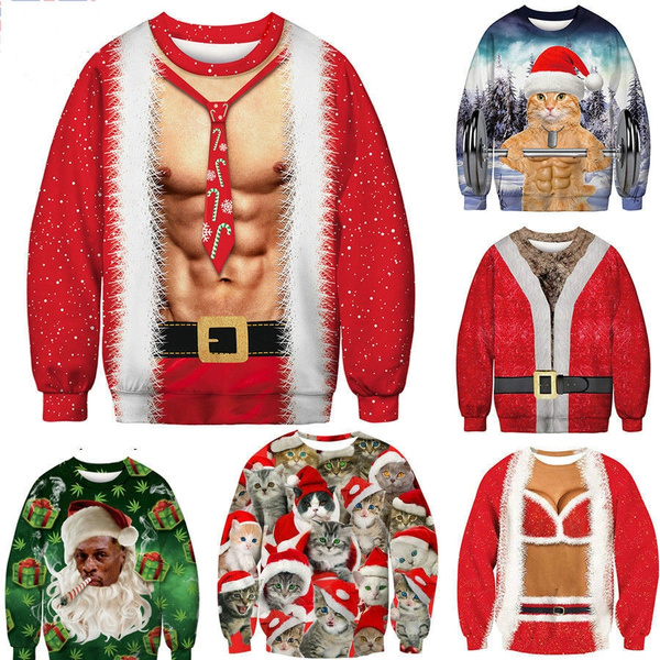 3D Christmas Sweatshirt Funny Ugly Jumper Santa Claus Xmas Sweatshirts Women Men 