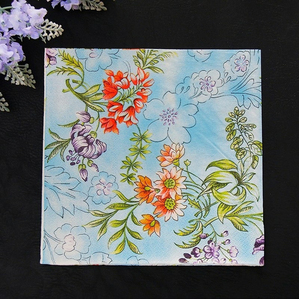 Fresh Blue Design Flowers Painting Paper Napkins Cafe Party Tissue Napkins Decoupage Decoration Paper A3 1801zx2 Wish