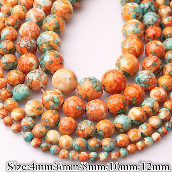 Natural Stone Orange Blue Dots Rainbow Stone Round Loose Beads Fit Diy  Handmade Charms 4/6/8/10/12 MM Spacer Beads Jewelry Making