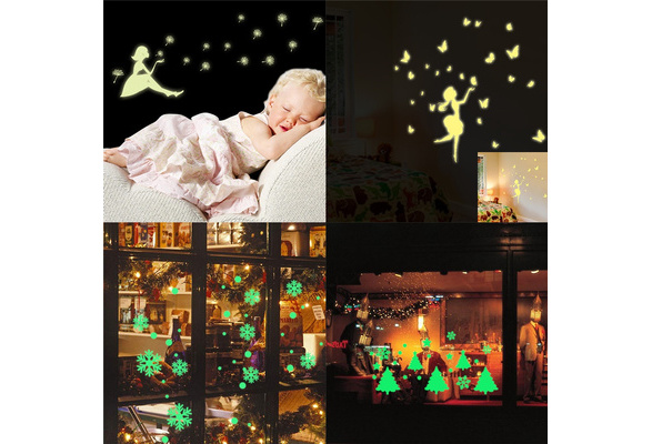 Christmas Decorations Sale,Glow In Dark Girl Dandelion Christmas Snowflake Luminous Wall Stickers Decor C Merry Christmas Decorative Xmas Decor Ornaments Party Decor Gifts for Kids and Adults 