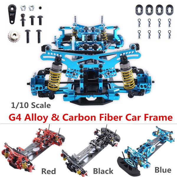 1:10 Scale Alloy &  Drift Alloy Carbon Fiber 4WD Drift Racing Car Frame Kit Blue 