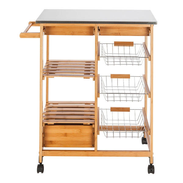 Wood Kitchen Trolley Cart Stainless Steel Top Rolling Storage Cabinet Island New Wish