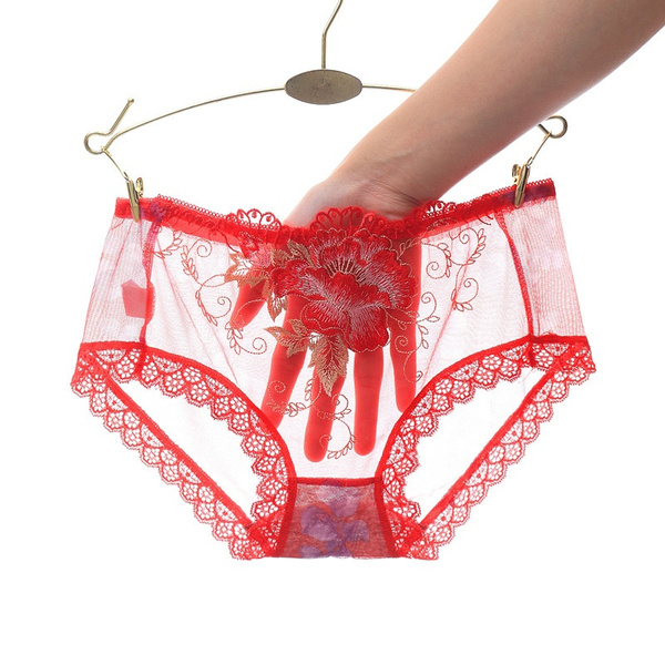 Hot Sale Embroidered Lace Women s Underwear Transparent Low Waist Ladies Underwear Briefs