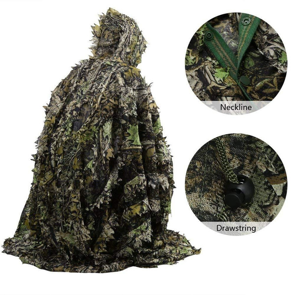 Ghillie Suit, 3D Camouflage Hunting Apparel Including Jacket, Pants, Hood,  Carry Bag, Camo Hunting Clothes for Men, Hunters, Military, Sniper Airsoft,  Paintball Medium or Large Woodland