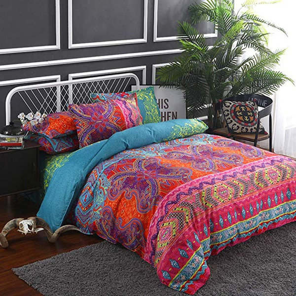 ENCOFT Boho Bed Linen 135 x 200 cm 2-Piece Indian Mandala duvet cover Vintage Polyester bedding duvet set 1 Pillowcase 80 x 80 cm Single Blue and Purple, 135 x 200 cm + 80 x 80 cm x 1 