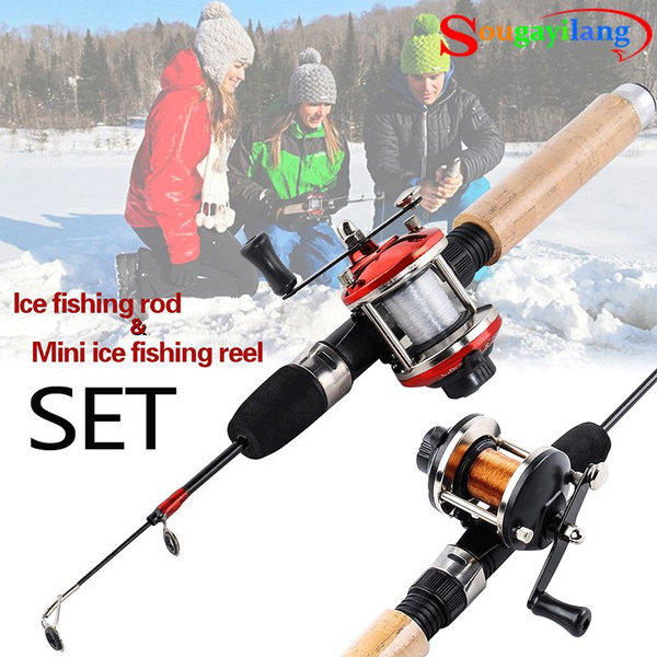 Outdoors Ice Fishing Rod Set Mini Fishing Pole Winter Ice Reel Fishing  Tackle Tool