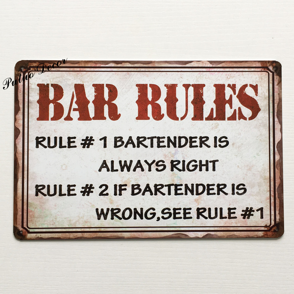 Metal Tin Sign funny bar rules  Decor Bar Pub Home Vintage Retro sign 