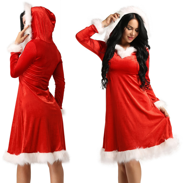 Fashion Christmas Dresses Women Sexy Santa Claus Costume Velvet V Neck  Hooded Clothes | Wish