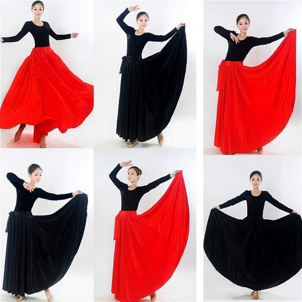 Lady Latin Salsa Flamenco Wrap Skirt Ballroom Dance Modern Tango Waltz Swing Red 