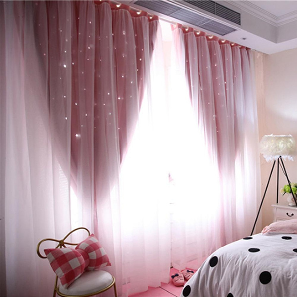 Cute Curtain Double Layer Gauze Stars, Modern Bedroom Curtains