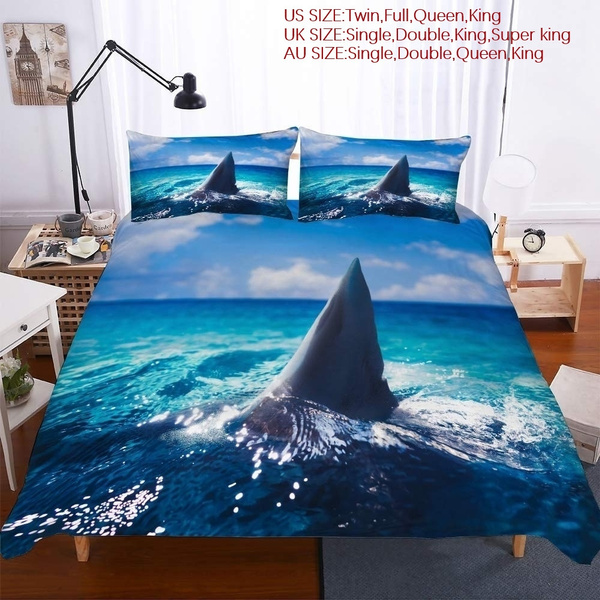 Damara Ferocious Shark Series 3D Bedding Set Print Duvet Cover Set Lifelike Bed Sheet #01 1, Twin 