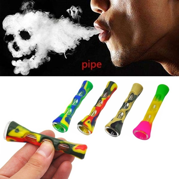 Horn Shape Portable Tobacco Cigarette Silicone Glass Smoking Herb Pipe 20Mm  One Hitter Dugout Pipe Tobacco Pipe Accessories Gift For Father's Day