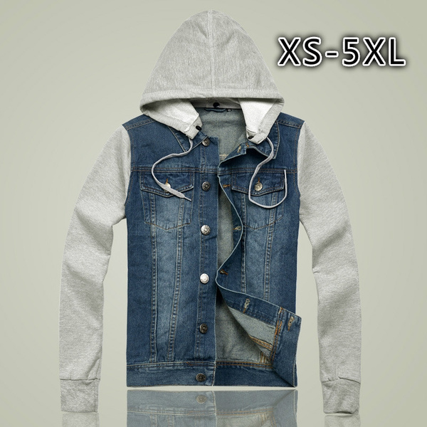 Knitted Sleeve Hooded Mens Denim 