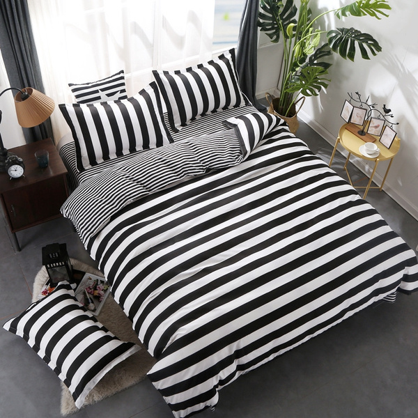Black White Stripe Duvet Cover Set, Black White Twin Bedding