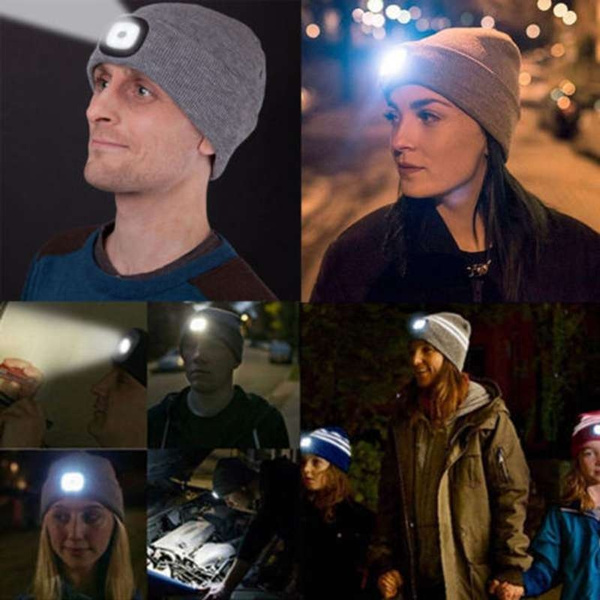 USB Rechargeable Unisex LED Beanie Hat With 5 Hours High Powered Battery Lights