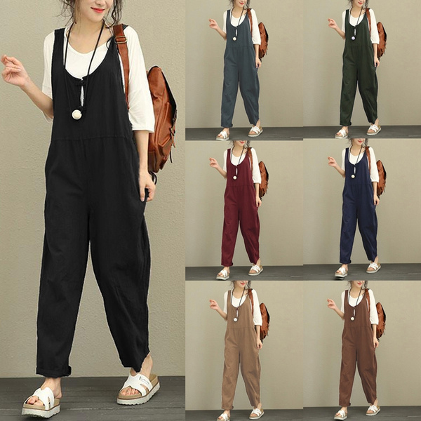 Jumpsuits for Women Plus Size Snoarin Fashion Summer Solid Casual Camis  Sleeveless Suspender Jumpsuit flowy Wide Leg Pants Rompers on Clearance -  Walmart.com
