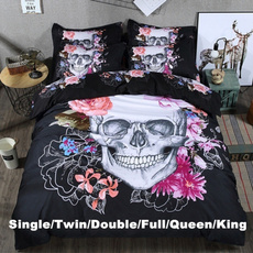 Fashion 3D Skull Bedding Set Sugar with Flower Bed Luxury Bedroom Bedding for Kids House Skeleton Single Double Full Queen King Size Duvet Cover Set Bedclothes