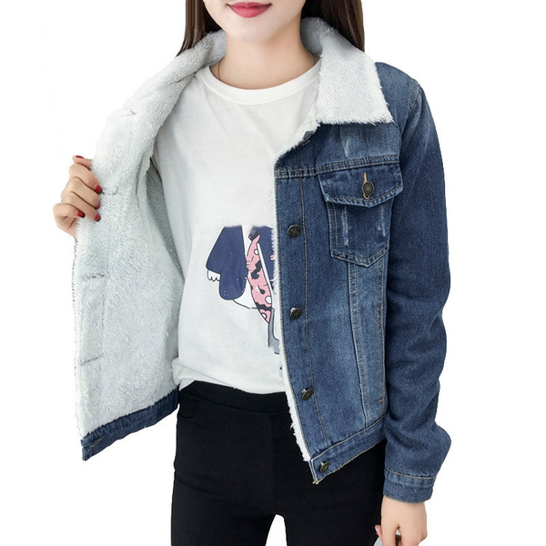 Nominering udbrud afskaffe Winter Women Wool Jean Coat Long Sleeves Warm Fleece Jeans Jackets Outwear  Autumn Plus Size 4XL Denim Jacket Women | Wish