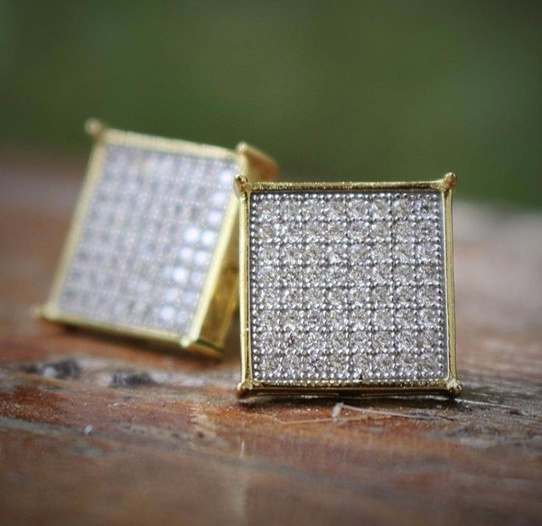 Men's Hip Hop Iced Out Large Flat Screen Gold Square Screw Back Stud  Earrings | Wish