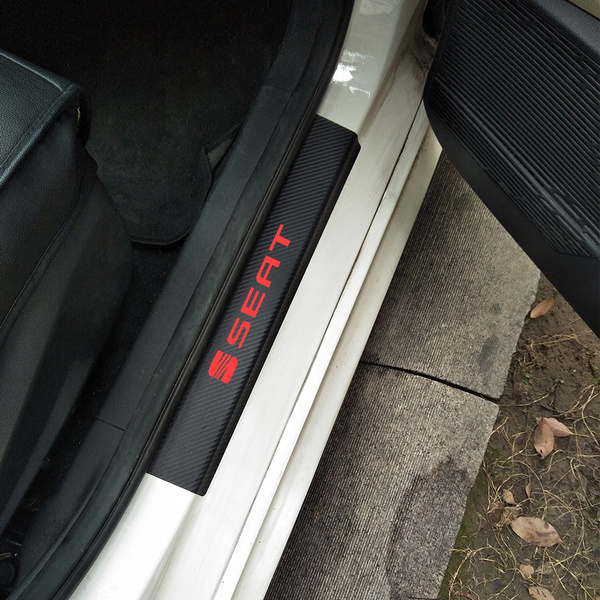 2-Pack Fiat 500 Carbon Fiber Vinyl Door Sill Protectors – Scuff Guards, White