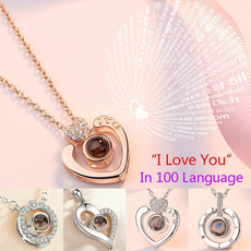 Women S925 Silver 100 Languages I Love You Projection Rose Gold Pendant Necklace Romantic Love Memory Wedding Necklace Valentines Day Gifts