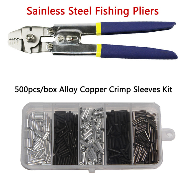 500Pcs/Box Aluminum Copper Fishing Crimp Sleeves & Pliers Scissors